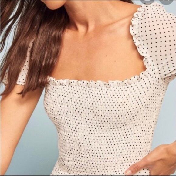 NWT Reformation Bambina Polka Dot Square Neck Mini Dress Size M - Picture 3 of 15